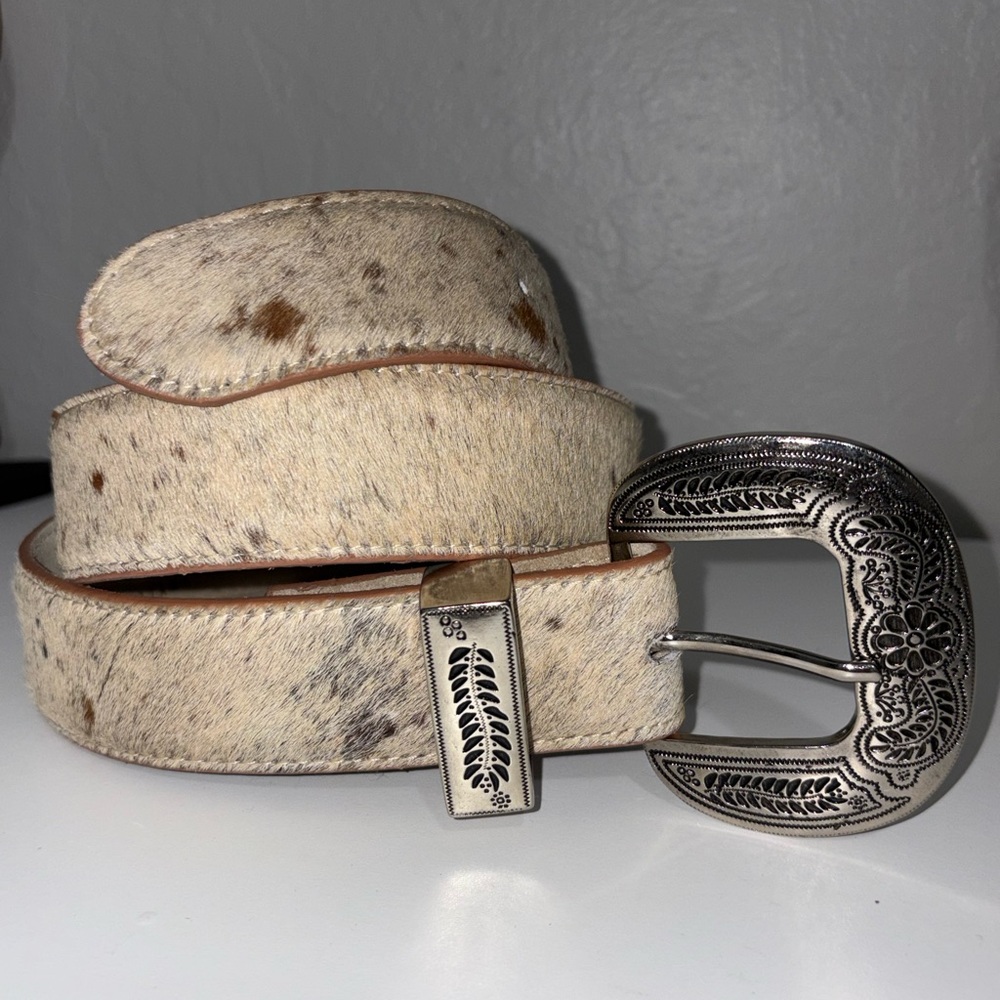 Cowhide Belt with Silver Buckle